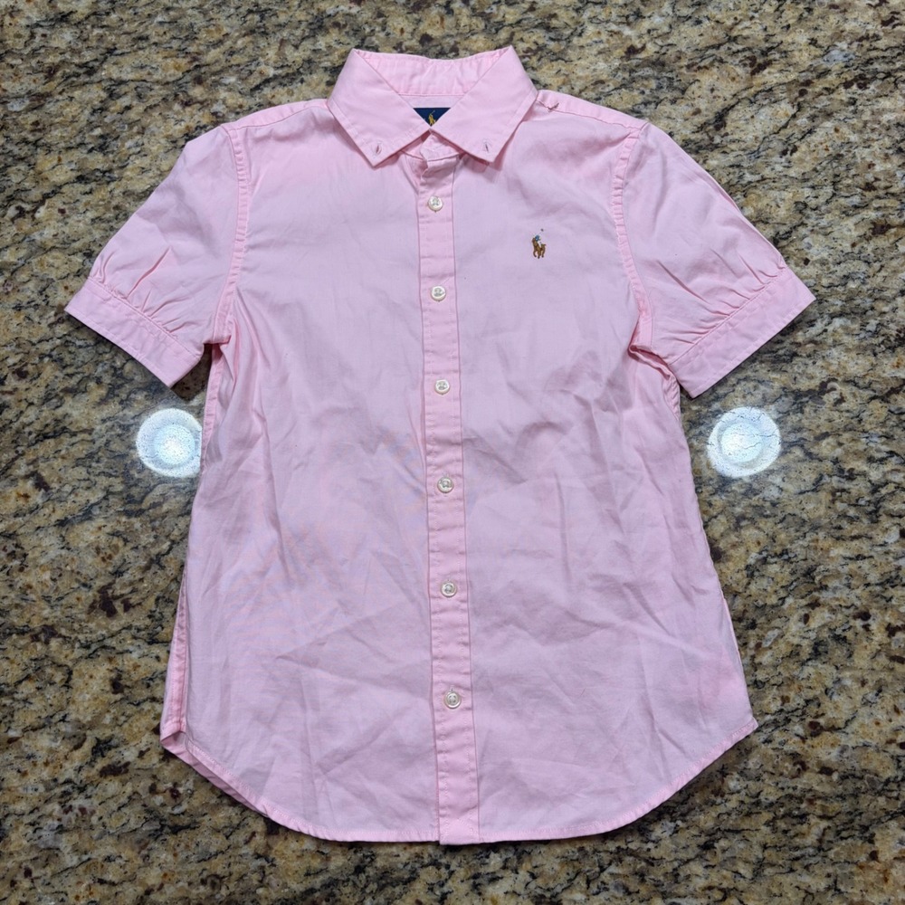 Ralph Lauren Boy Pink Short Sleeve Oxford Button Down Shirt Size 10 ws
